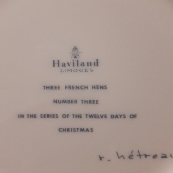 Haviland Limoges Twelve Days of Christmas Plate NOEL 1972 Three French Hens EUC - Picture 6 of 7